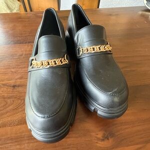 Chunky Black Loafers with Gold Chain Size 12